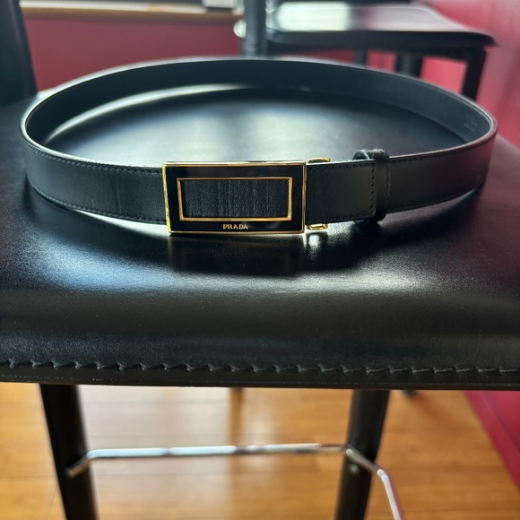 PRADA LEATHER BELT WITH GOLD BUCKLE - Picture 1 of 4